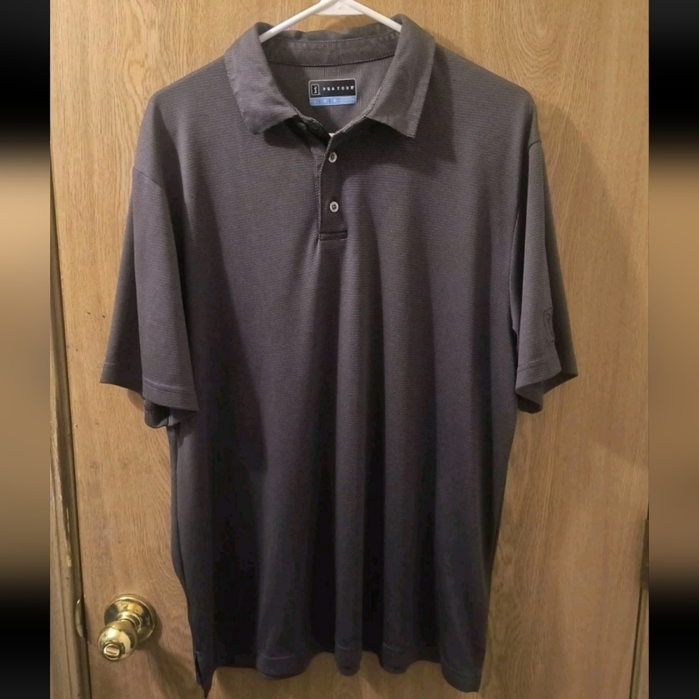 PGA Tour Golf Polo Shirt Men's Large Gray Mesh Breathable Collared Active Casual
